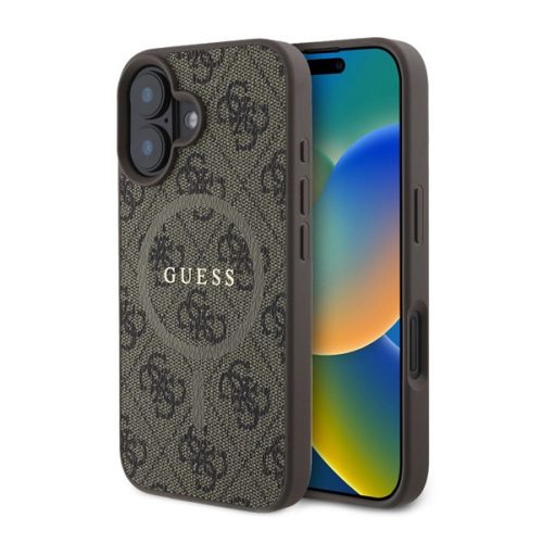 GUESS 4G RING CLASSIC LOGO szilikon telefonvédő (ütésállóság, textil hátlap, MagSafe) SÖTÉTBARNA