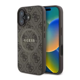   GUESS 4G RING CLASSIC LOGO szilikon telefonvédő (ütésállóság, textil hátlap, MagSafe) SÖTÉTBARNA