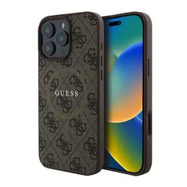   GUESS 4G RING CLASSIC LOGO szilikon telefonvédő (ütésállóság, textil hátlap, MagSafe) SÖTÉTBARNA