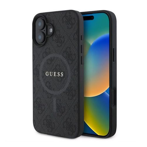 GUESS 4G RING CLASSIC LOGO szilikon telefonvédő (ütésállóság, textil hátlap, MagSafe) FEKETE