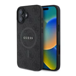   GUESS 4G RING CLASSIC LOGO szilikon telefonvédő (ütésállóság, textil hátlap, MagSafe) FEKETE