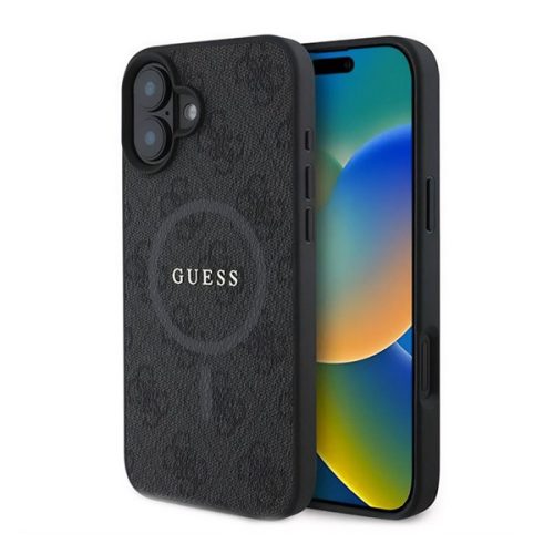 GUESS 4G RING CLASSIC LOGO szilikon telefonvédő (ütésállóság, textil hátlap, MagSafe) FEKETE