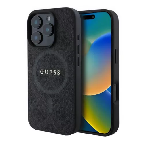 GUESS 4G RING CLASSIC LOGO szilikon telefonvédő (ütésállóság, textil hátlap, MagSafe) FEKETE