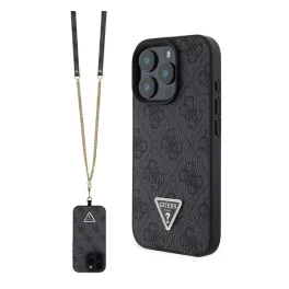   GUESS CROSSBODY szilikon telefonvédő (ütésállóság, bőr hatású hátlap + vállpánt) FEKETE