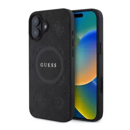   GUESS SAFFIANO PEONY CLASSIC LOGO szilikon telefonvédő (ütésállóság, bőr hatású hátlap, MagSafe) FEKETE