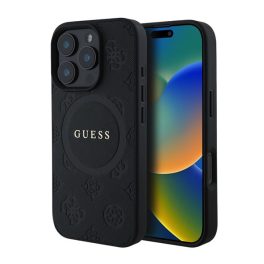 GUESS SAFFIANO PEONY CLASSIC LOGO szilikon telefonvédő (ütésállóság, bőr hatású hátlap, MagSafe) FEKETE   GUESS SAFFIANO PEONY CLASSIC LOGO szilikon telefonvédő (ütésállóság, bőr hatású hátlap, MagSafe) FEKETE