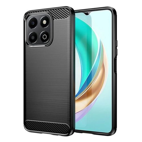 Szilikon telefonvédő (ütésállóság, légpárnás sarok, szálcsiszolt, karbon minta) FEKETE