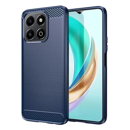 Szilikon telefonvédő (ütésállóság, légpárnás sarok, szálcsiszolt, karbon minta) SÖTÉTKÉK