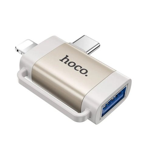 HOCO UA31F adapter 2in1 (USB aljzat - Type-C/lightning, OTG, adatátvitel és töltés) VILÁGOSSZÜRKE