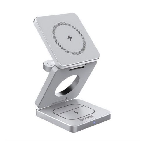 BLITZWOLF BW-IW30 asztali töltőállvány 3in1 (15W, wireless, gyorstöltő, MagSafe, Apple Watch töltő) EZÜST