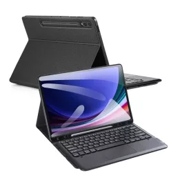   DUX DUCIS tok álló, bőr hatású (FLIP, bluetooth billentyűzet, asztali tartó, QWERTY, angol nyelvű, ceruza tartó) FEKETE