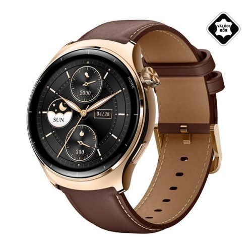 MIBRO WATCH LITE 3 PRO okosóra (bőr szíj, aktivitásmérő, pulzusmérő, telefonhívás, GPS, 5 ATM, vízálló) ARANY/BARNA