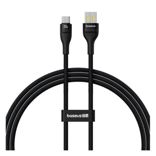 BASEUS FLASH 2 adatkábel (USB - Type-C, 100W, PD gyorstöltő, törésgátló, cipőfűző, 100cm) FEKETE