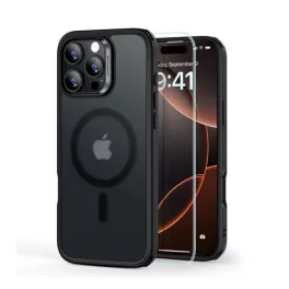   ESR HYBRID HALOLOCK szilikon telefonvédő (ütésállóság, légpárnás sarok, MagSafe, matt + képernyővédő üveg) FEKETE