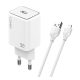 LDNIO A1508C hálózati töltő Type-C aljzat (30W, PD gyorstöltő + lightning kábel) FEHÉR