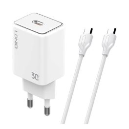 LDNIO A1508C hálózati töltő Type-C aljzat (30W, PD gyorstöltő + Type-C kábel) FEHÉR   LDNIO A1508C hálózati töltő Type-C aljzat (30W, PD gyorstöltő + Type-C kábel) FEHÉR