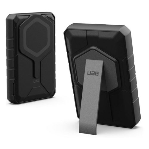 UAG RUGGED vésztöltő USB+Type-C aljzat (10000mAh, 20W, wireless, gyorstöltő, mágneses, kitámasztó) FEKETE