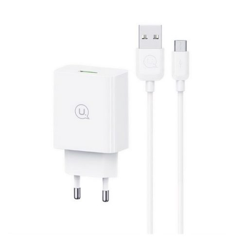 USAMS SC hálózati töltő USB aljzat (18W, PD gyorstöltő 3.0 + microUSB kábel) FEHÉR