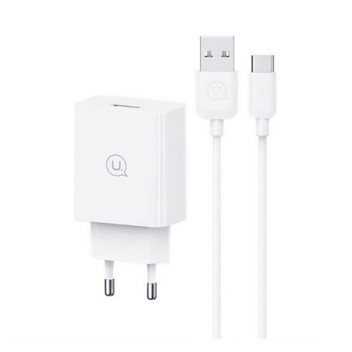 USAMS SC hálózati töltő USB aljzat (18W, PD gyorstöltő 3.0 + Type-C kábel) FEHÉR