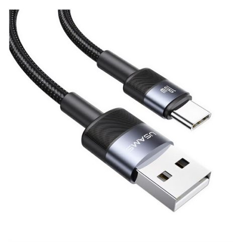 USAMS SY adatkábel (USB - Type-C, 3A, PD gyorstöltő, 120cm, cipőfűző) FEKETE