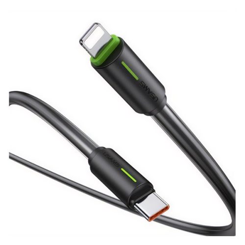 USAMS YU adatkábel (Type-C - lightning, 30W, gyorstöltő, 100cm) FEKETE
