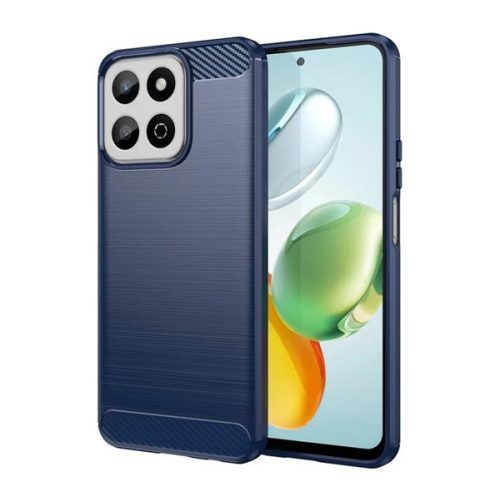 Szilikon telefonvédő (ütésállóság, légpárnás sarok, szálcsiszolt, karbon minta) SÖTÉTKÉK