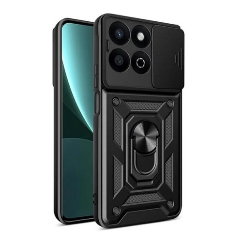 Defender szilikon telefonvédő (ütésállóság, tartógyűrű, kameravédő) FEKETE