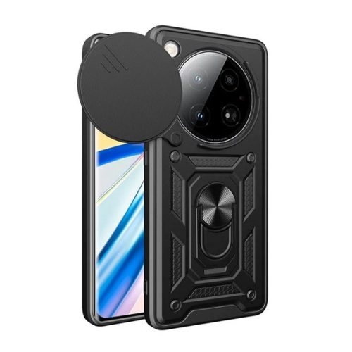 Defender szilikon telefonvédő (ütésállóság, tartógyűrű, kameravédő) FEKETE