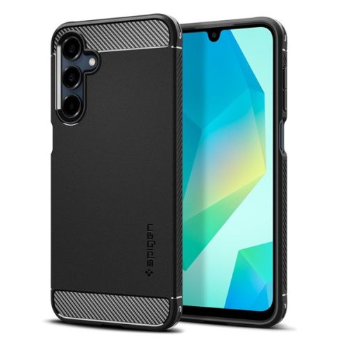 SPIGEN RUGGED ARMOR szilikon telefonvédő (ütésállóság, légpárnás sarok, karbon minta) FEKETE