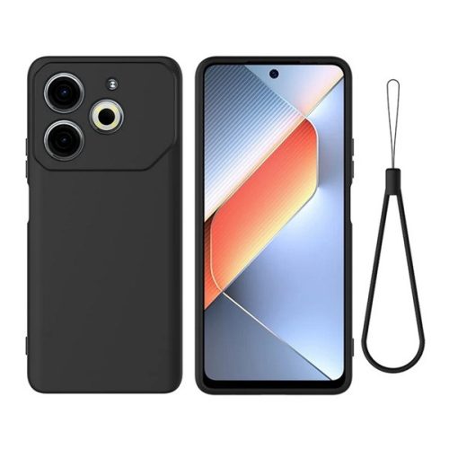 Szilikon telefonvédő (matt, mikrofiber plüss karcolásmentesítő belső, prémium + kézpánt) FEKETE