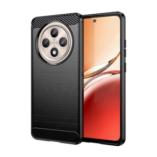 Szilikon telefonvédő (ütésállóság, légpárnás sarok, szálcsiszolt, karbon minta) FEKETE