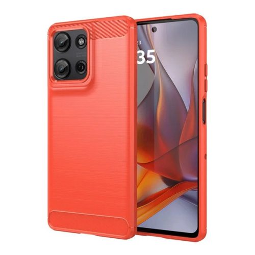 Szilikon telefonvédő (ütésállóság, légpárnás sarok, szálcsiszolt, karbon minta) PIROS