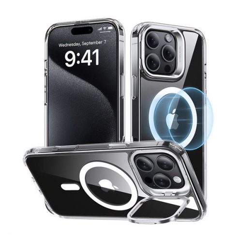 ESR CH HALOLOCK szilikon telefonvédő (ütésállóság, légpárnás sarok, kitámasztó, MagSafe) ÁTLÁTSZÓ