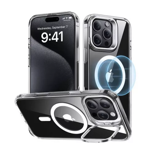 ESR CH HALOLOCK szilikon telefonvédő (ütésállóság, légpárnás sarok, kitámasztó, MagSafe) ÁTLÁTSZÓ