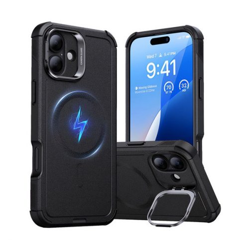 ESR CYBER TOUGH HALOLOCK szilikon telefonvédő (ütésállóság, légpárnás sarok, kitámasztó, MagSafe) FEKETE