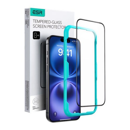 ESR képernyővédő üveg (2.5D, 0.33mm, 9H + segédkeret) FEKETE