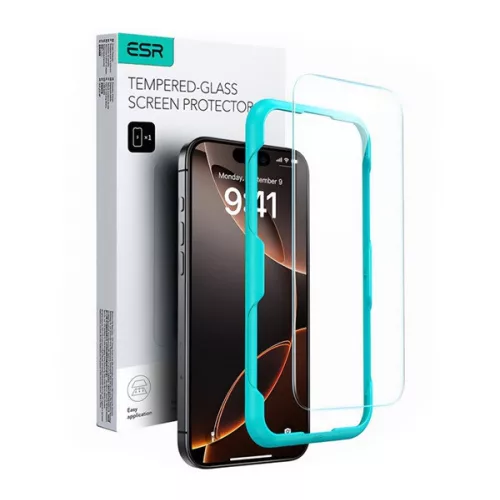 ESR képernyővédő üveg (2.5D, 0.33mm, 9H + segédkeret) FEKETE