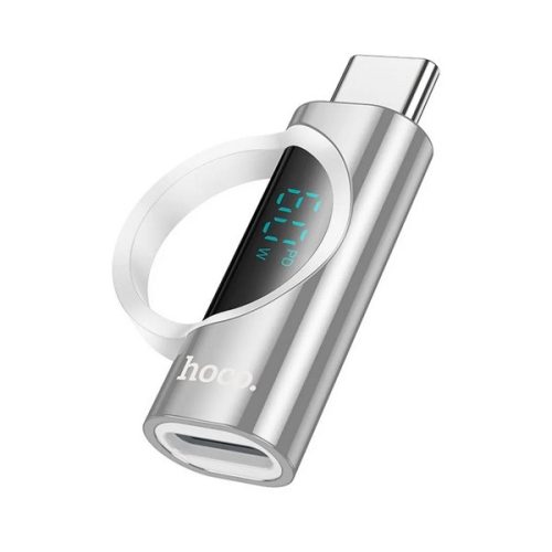 HOCO UA32A adapter (Lightning aljzat - Type-C, adatátvitel és töltés, LED kijelző) EZÜST