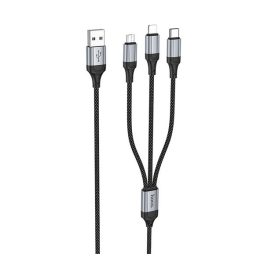   HOCO X102 töltőkábel 3in1 (USB - Type-C/lightning/microUSB, 2.4A, cipőfűző, 100cm) FEKETE