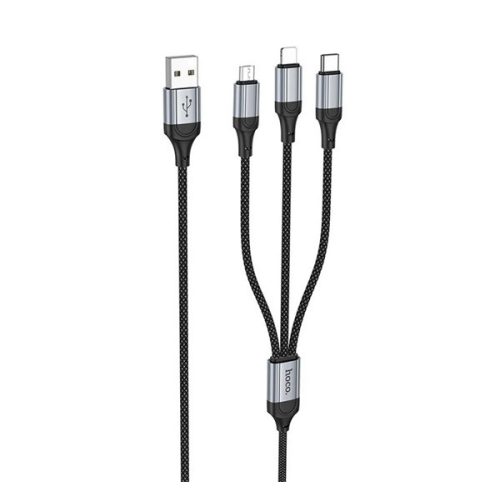 HOCO X102 töltőkábel 3in1 (USB - Type-C/lightning/microUSB, 2.4A, cipőfűző, 100cm) FEKETE