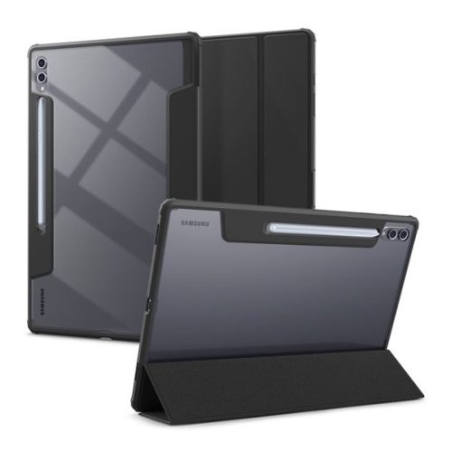 SPIGEN ULTRA HYBRID PRO tok álló, bőr hatású (FLIP, oldalra nyíló, TRIFOLD, asztali tartó, ceruza tartó) FEKETE