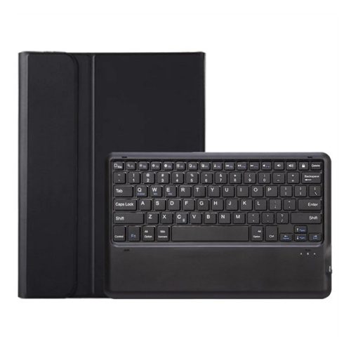 Tok álló, bőr hatású (FLIP, bluetooth billentyűzet, asztali tartó, QWERTY, angol nyelvű) FEKETE