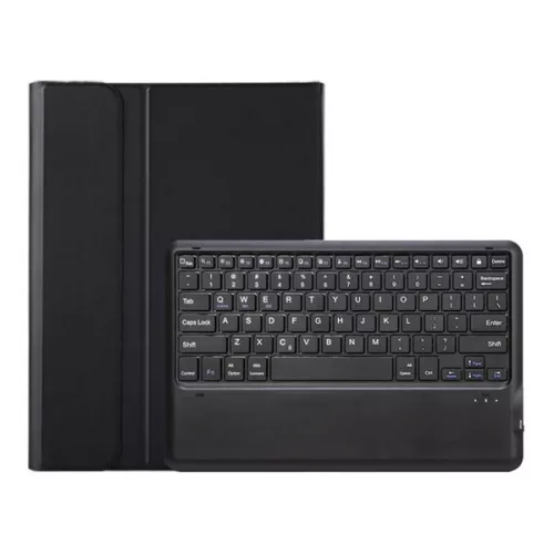 Tok álló, bőr hatású (FLIP, bluetooth billentyűzet, asztali tartó, QWERTY, angol nyelvű) FEKETE
