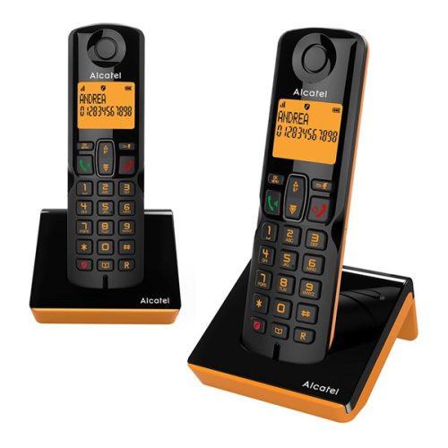 ALCATEL S280 DUO telefon készülék (vezeték nélküli, 1 bázis, 2 kézibeszélő, nagy kijelző, DECT) FEKETE/NARANCSSÁRGA