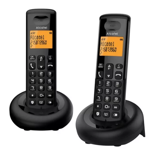ALCATEL E160 DUO telefon készülék (vezeték nélküli, 1 bázis, 2 kézibeszélő, kijelző, DECT) FEKETE