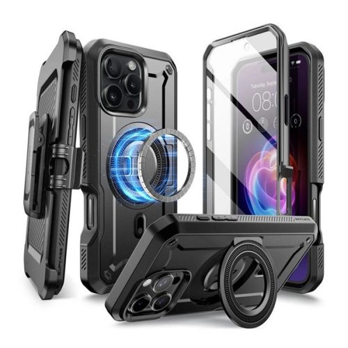 SUPCASE UNICORN BEETLE PRO MAGSAFE műanyag telefonvédő (erős ütésállóság, kitámasztó) FEKETE
