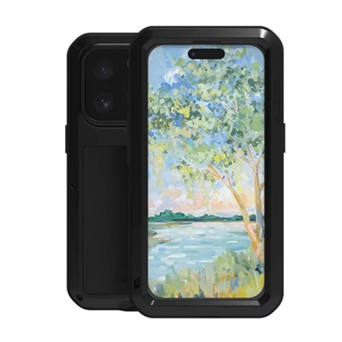 LOVE MEI Powerful defender műanyag telefonvédő (fém keret, erős ütésállóság, porálló + képernyővédő üveg) FEKETE