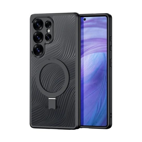 DUX DUCIS AIMO szilikon telefonvédő (ütésállóság, kameravédő, MagSafe, kitámasztó, hullám) FEKETE