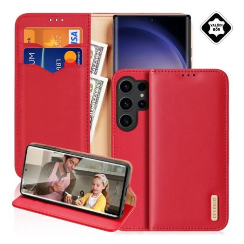 DUX DUCIS HIVO tok álló, valódi bőr (FLIP, oldalra nyíló, asztali tartó, kártyazseb, RFID) PIROS