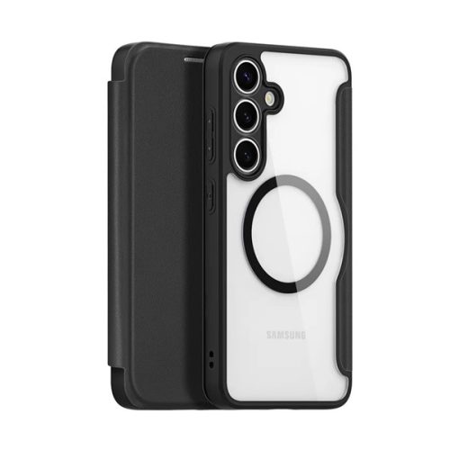 DUX DUCIS SKIN X PRO tok álló, bőr hatású (FLIP, oldalra nyíló, RFID, MagSafe) FEKETE